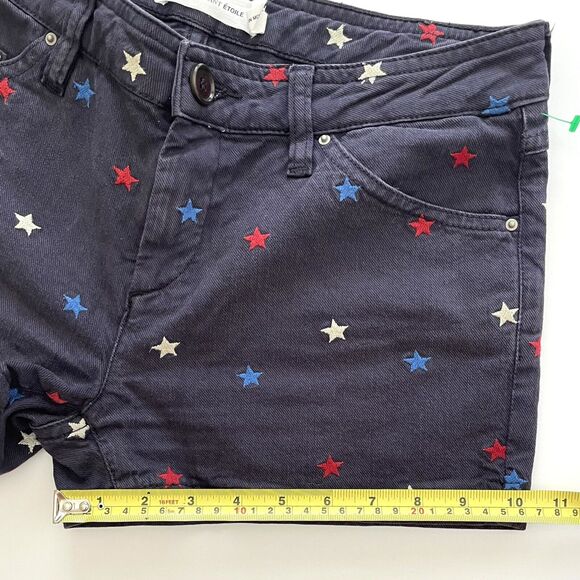 Isabel Marant Etoile Embroidered Stars Denim Shorts Mid Rise Navy Blue - Picture 10 of 12